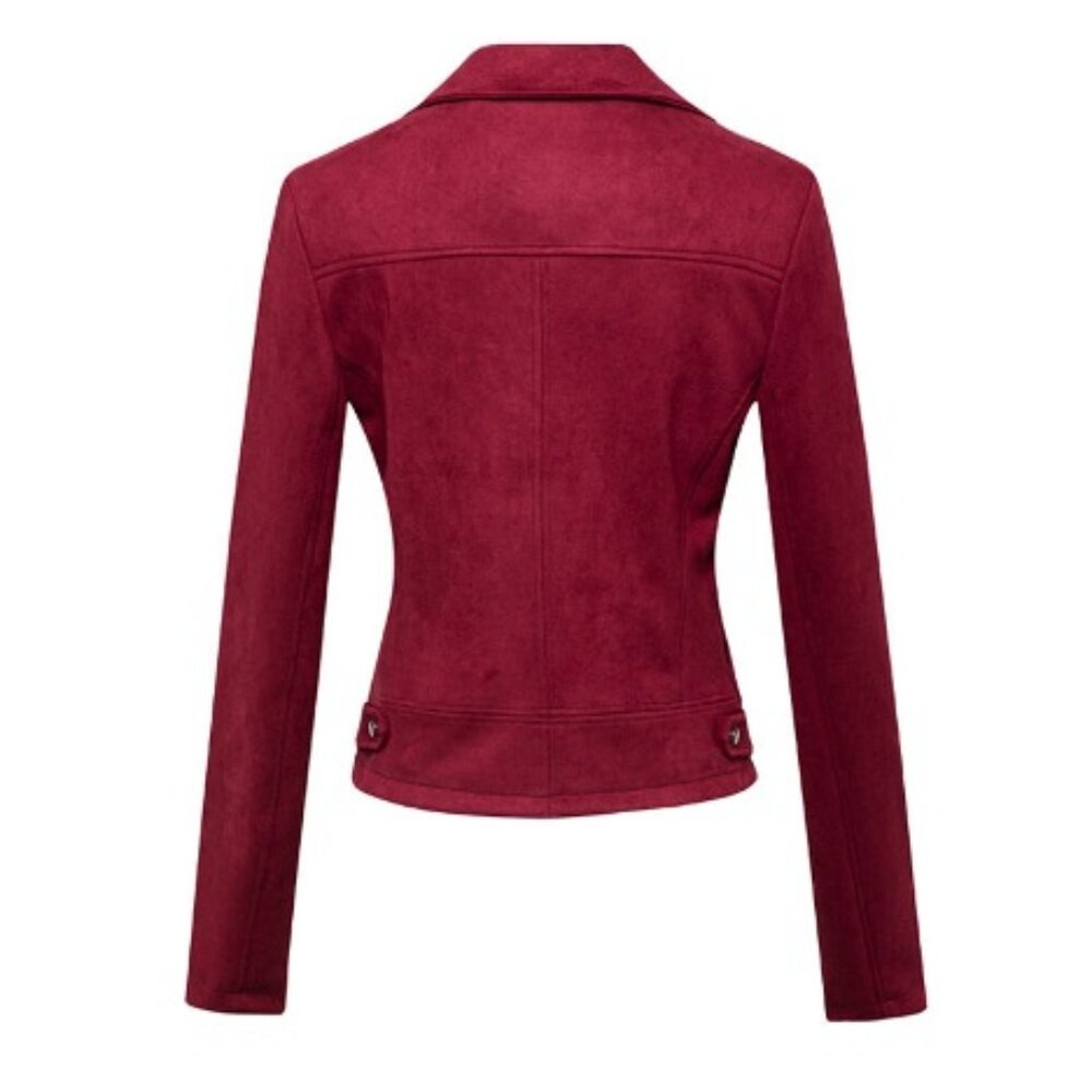 Burgundy (Faux) Suede Moto Jacket. Red Motorcycle Jacket XL. NWT. Express. - Picture 3 of 9